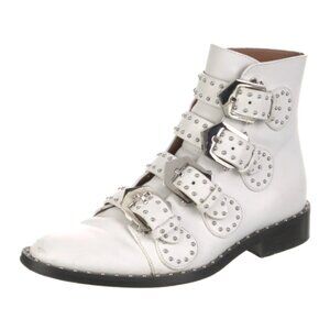 Givenchy Prue White Calfskin Studded Buckle Ankle Booties Size 6.5 Western